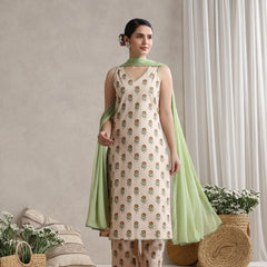 Khushal K Floral Printed V-Neck Pure Cotton Kurta set
