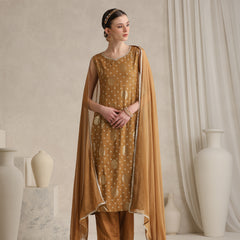 Embroidered Panelled Anarkali Kurta With Trouser & Dupatta