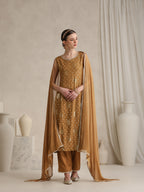 Embroidered Panelled Anarkali Kurta With Trouser & Dupatta