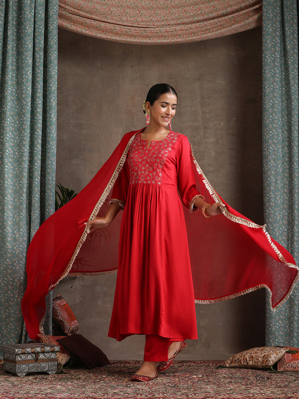 Khushal K Floral Yoke Design Regular Thread Work Kurta set