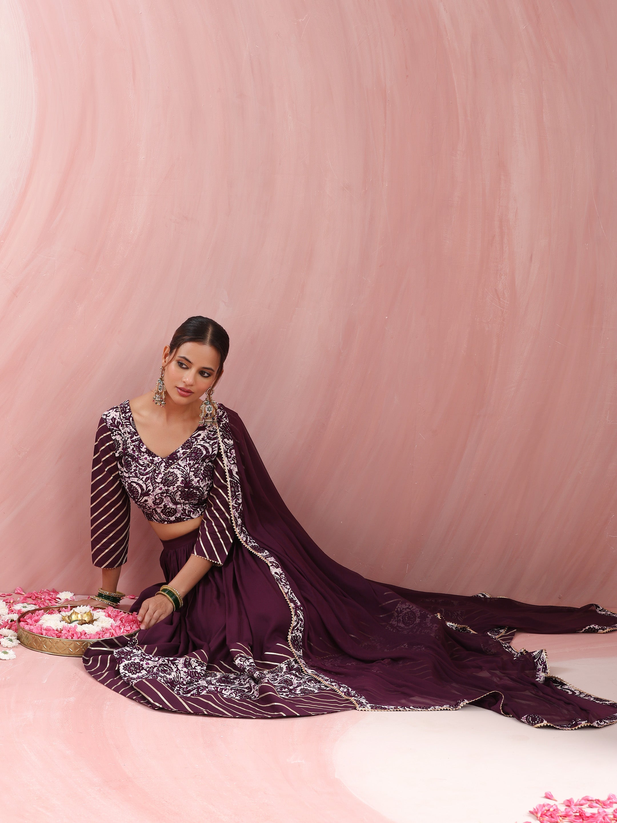 Floral Printed Gotta Patti Ready to Wear Lehenga & Choli With Dupatta