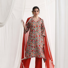 Floral Printed V-Neck Pure Cotton A-Line Kurta With Palazzos And Dupatta