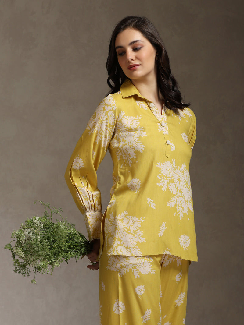 Floral Printed Mauve Co-ord Set with Flared Sleeves