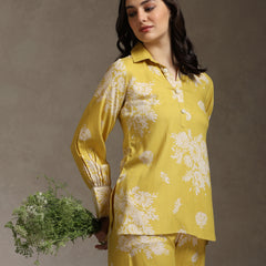 Floral Printed Mauve Co-ord Set with Flared Sleeves