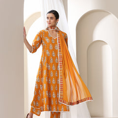 Women Floral Printed Regular Pure Cotton Kurta with Palazzos & With Dupatta