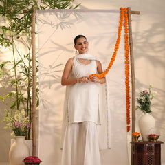 Khushal K Women Cotton Kurta and Sharara With Dupatta Set - White
