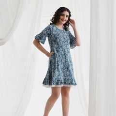 Women Floral Printed Cotton A-Line Above Knee Dress