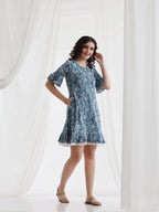 Women Floral Printed Cotton A-Line Above Knee Dress