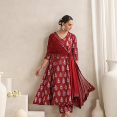 Floral Printed V-Neck A-Line Pure Cotton Kurta with Palazzos & With Dupatta