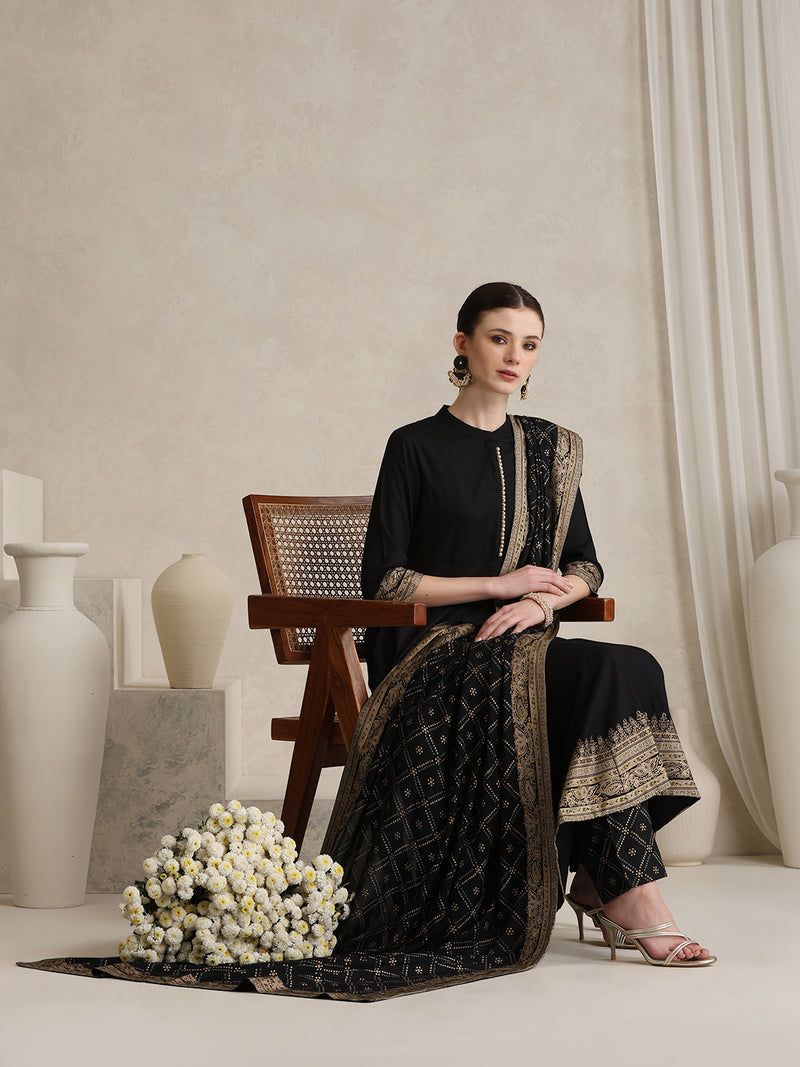 Black printed Kurta with Palazzos with dupatta