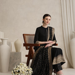 Black printed Kurta with Palazzos with dupatta