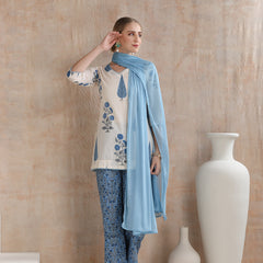 Floral Printed V-Neck Pure Cotton Straight Kurti with Trousers & With Dupatta
