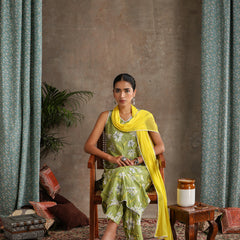 Floral Printed V-Neck Pure Cotton Straight Kurta With Palazzo & Dupatta