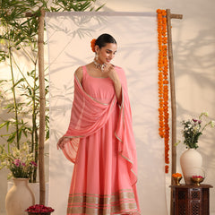 Khushal K Women Cotton Kurta and Palazzo With Dupatta Set - Pink