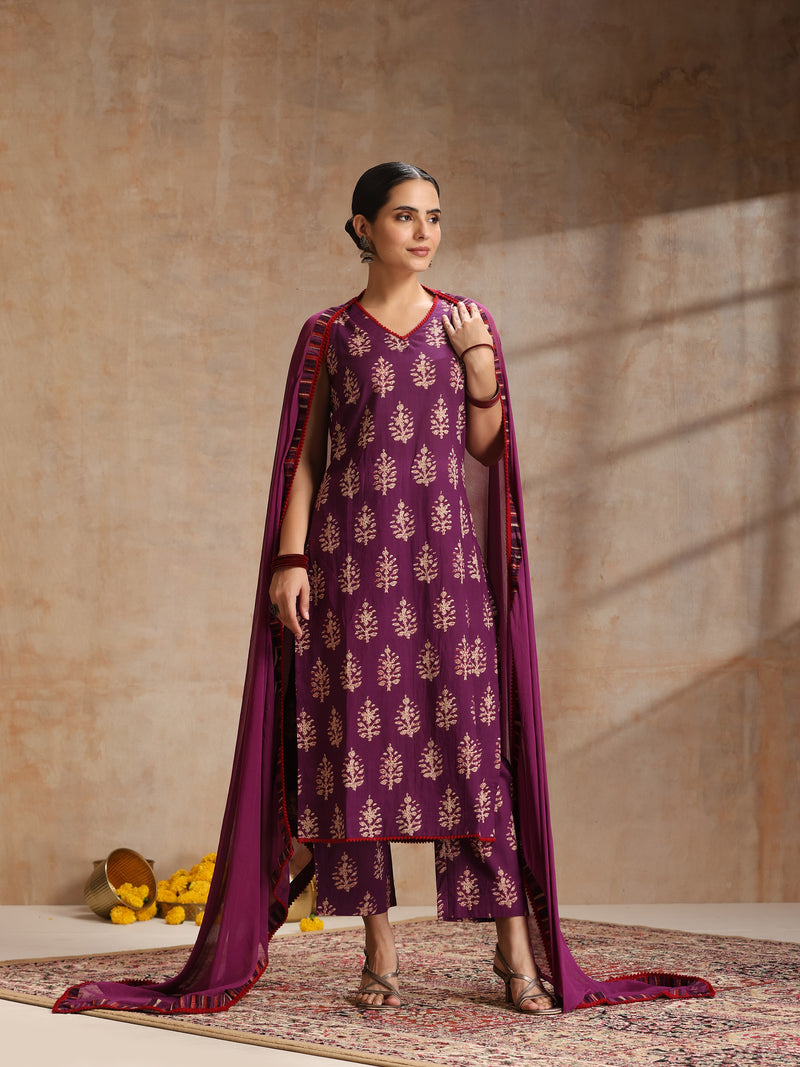 Women Ethnic Motifs Printed Regular Pure Cotton Kurta with Trousers & Dupatta