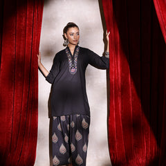 Khushal K Women Cotton kurta and Farsi salwar set - Black