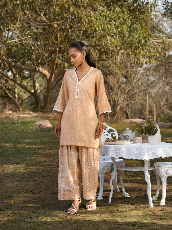 Khushal K Women Printed Regular Pure Cotton brown Kurta & Farsi Salwar