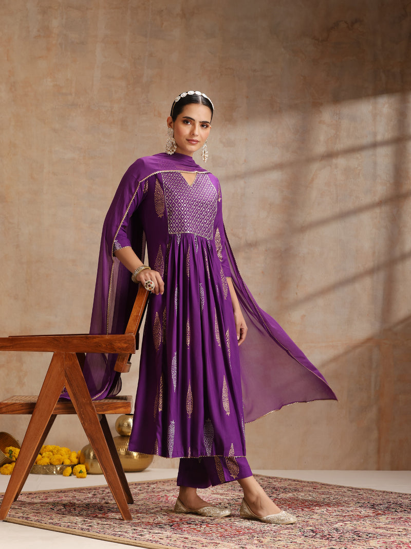 Women Ethnic Motifs Printed Tiered Sequinned Kurta with Trousers & Dupatta