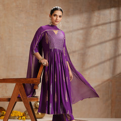 Women Ethnic Motifs Printed Tiered Sequinned Kurta with Trousers & Dupatta