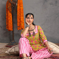 Khushal K Women Cotton Kurta Farsi Salwar Set - Yellow