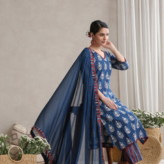 Women Floral Printed Regular Pure Cotton Kurta with Palazzos & With Dupatta