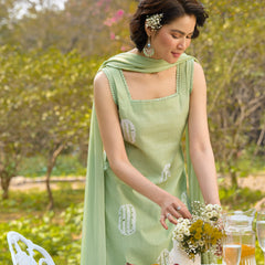 Khushal K Women Printed Regular Pure Cotton green Kurta & Palazzo With Dupatta