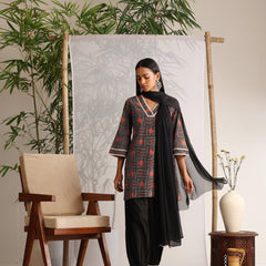 Khushal K Women Cotton kurti and Afghani Salwar with dupatta set - Black