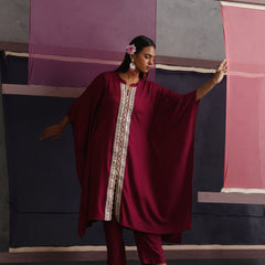 Khushal K Women Mandarin collar Maroon Kaftan set