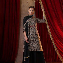 Khushal K Women Cotton kurta and palazzo with dupatta set - Black