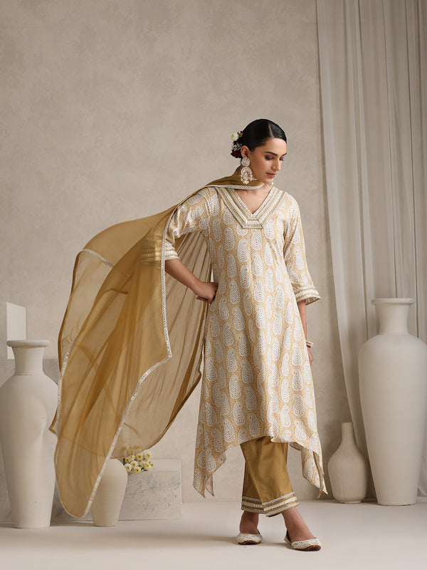 Khushal K Ethnic Motifs Embroidered Mirror Work A-Line Kurta set