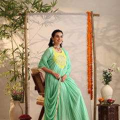 Khushal K Women Cotton Kurta and Palazzo With Dupatta Set - Green