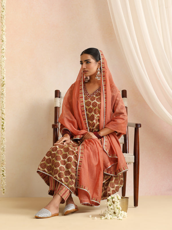 Women Ethnic Motifs Printed Cotton A-Line Kurta with Palazzos & Dupatta