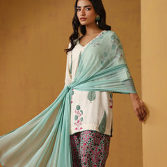 Khushal K Floral Printed V-Neck Pure Cotton Straight Kurta set