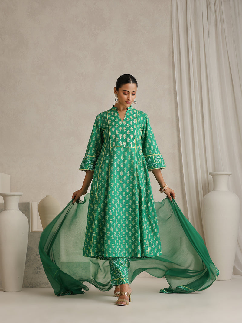 Women Floral Printed Regular Pure Cotton Kurta with Palazzos & With Dupatta