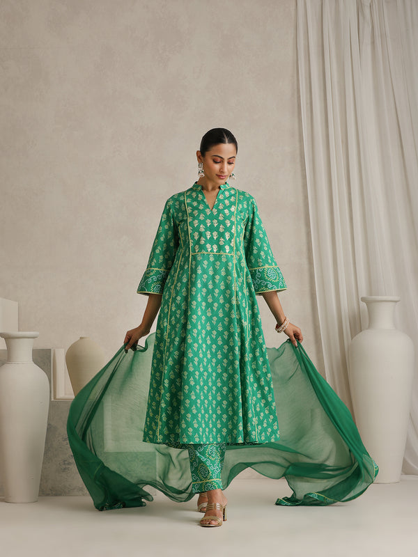 Women Floral Printed Regular Pure Cotton Kurta with Palazzos & With Dupatta