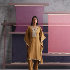 Khushal K Women Motifs V-Neck Brown Kaftan set
