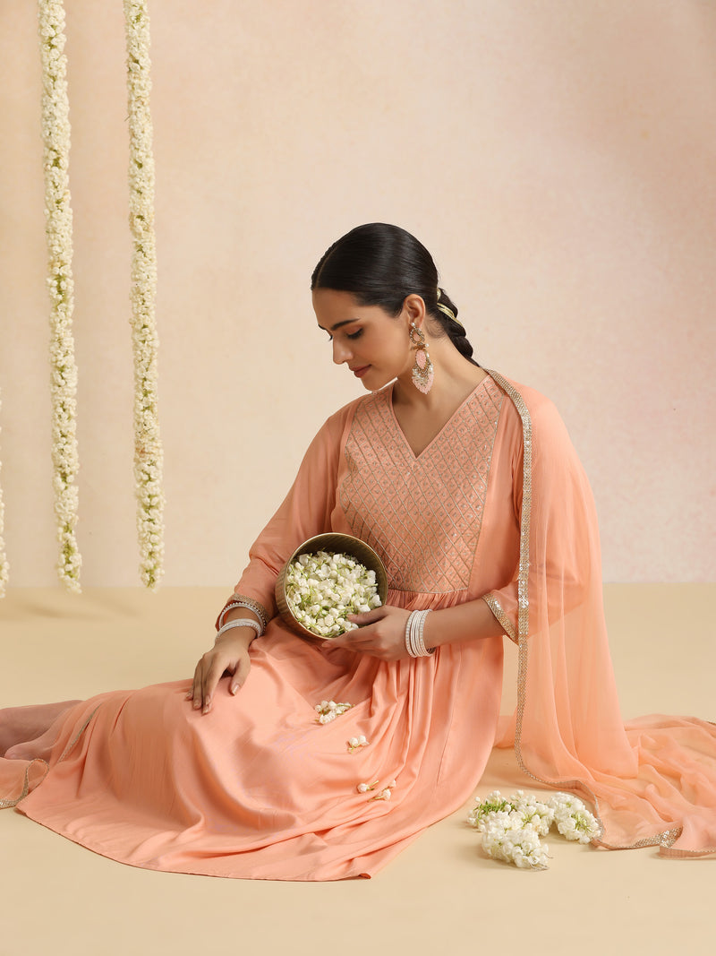 Women Ethnic Motifs Embroidered Empire Sequinned Kurta with Trousers & With Dupatta