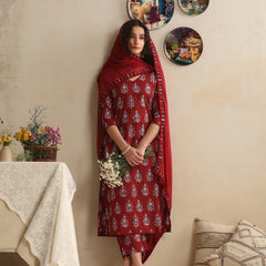 Khushal K Floral Printed V-Neck Pure Cotton Kurta set