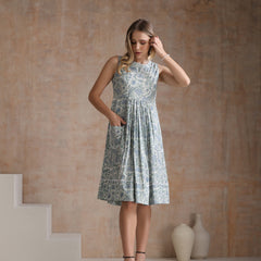 Floral Printed Cotton Fit & Flare Dress