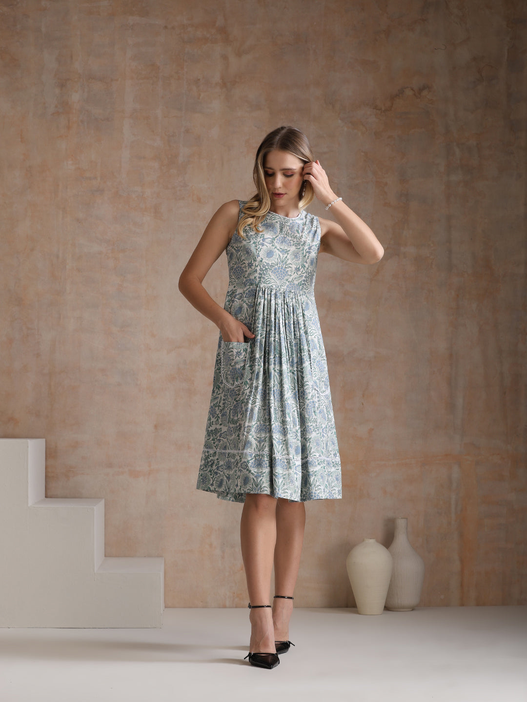 Floral Printed Cotton Fit & Flare Dress