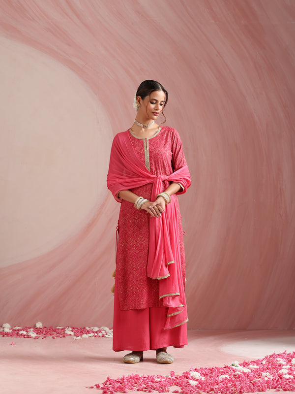 Pink Embroidered Kurta Set with Dupatta