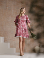 Women Cotton Floral Printed A-Line Dress