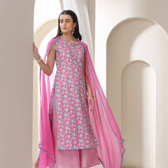 Khushal K Floral Printed Notch Neck Cotton Straight Kurta set