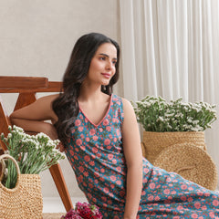 Floral Printed V-Neck Pure Cotton Kurta With Palazzos