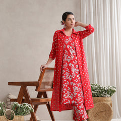 Red Floral & Polka Fusion Cotton Cord Set
