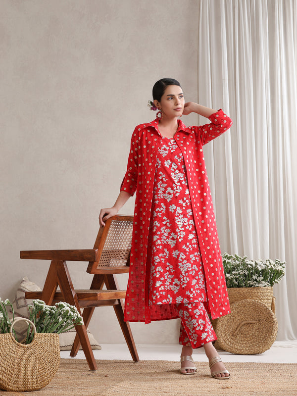 Red Floral & Polka Fusion Cotton Cord Set
