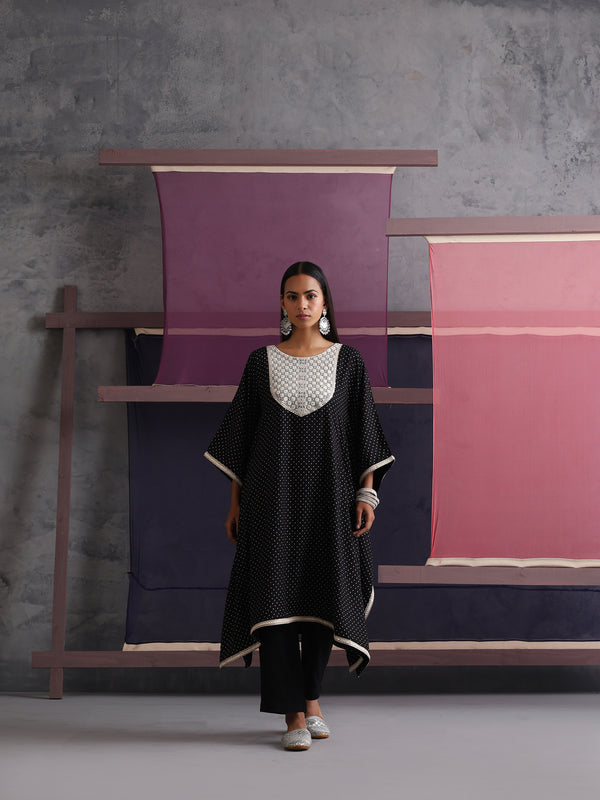 Khushal K Women Embroidered Black Printed Kaftan set