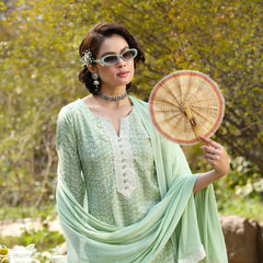 Khushal K Women Printed Regular Pure Cotton green Kurta & Palazzo With Dupatta