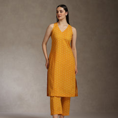 Khushal K Geometric Printed V-Neck Pure Cotton Straight Kurta set