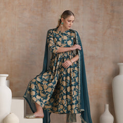 Women Floral Printed Regular Pure Cotton Kurta with Palazzos & With Dupatta